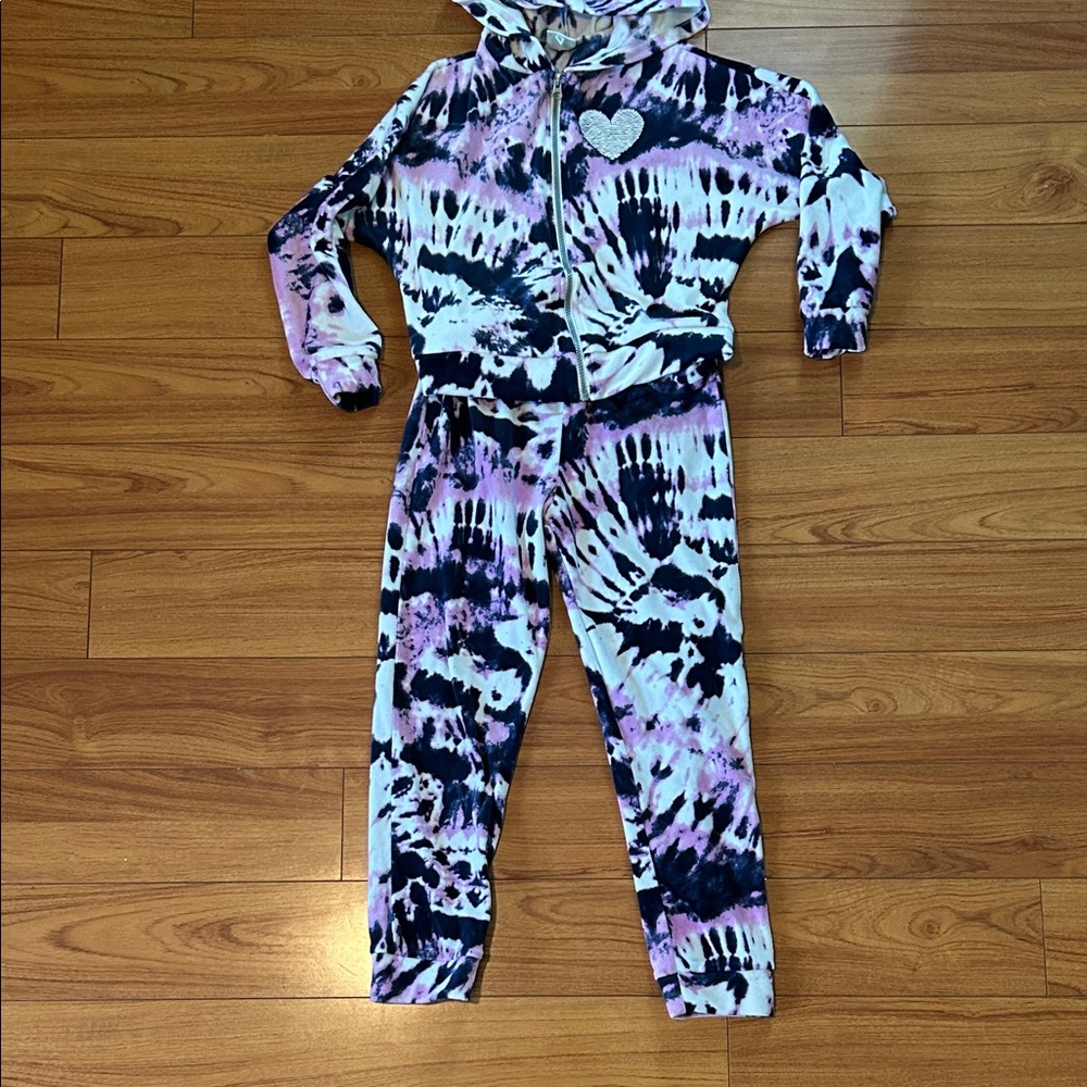 Belle Du Jour Pink and Black Tie-Dye Hooded Zip Jumpsuit
